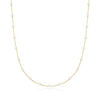 RS Pure by Ross-Simons 3-3.5mm Cultured Pearl Station Necklace in 14kt Yellow Gold