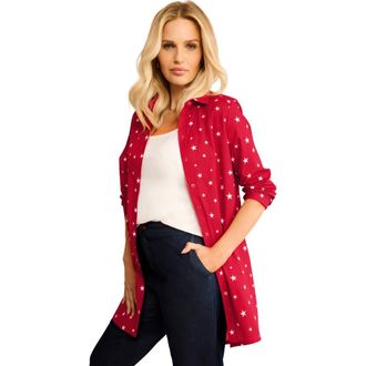 Roaman's Kate Long-Sleeve Crisp Cotton-Blend Button-Front Tunic in Vivid Red Stars at Nordstrom, Size 30