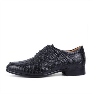 Generic Dress Oxford Formal Shoes for Men Lace Up Crocodile Alligator Embossed Derby Shoes Leather Low Top Block Heel Non Slip Anti-Slip Classic(Black,10.5 UK