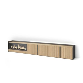 Skraut Home Skraut Home - Mueble Tv, Televisi&oacute;n, Muebles De Sal&oacute;n, Almacenaje, 315x35x50cm, Para Tv Hasta 80, Chimenea El&eacute;ctrica Xxl, Led, Estilo Moderno, Roble Y