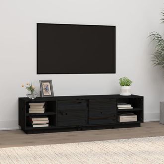 vidaXL Vidaxl - Mueble De Tv Madera Maciza De Pino Negro 156x40x40 Cm