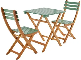 Sweeek Sweeek - Acacia wood garden table, 2 folding chairs, Hilora, Sage Green, 60x60x8 cm
