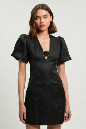 Karen Millen Womens Tailored Puff Sleeve Trim V Neck Detail Mini Dress - Black - Size 12 UK