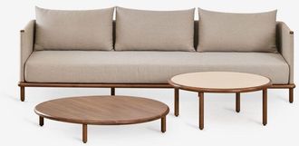 Sklum Sklum - Conjunto De Sal&oacute;n Con Sof&aacute; De 3 Plazas Y 2 Mesas De Centro Redondas En Madera De Acacia Olivia