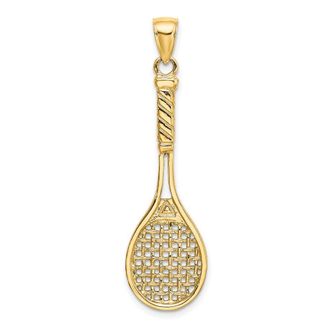 Diamond2Deal 14k Yellow Gold 3-D Polished Tennis Racquet Charm