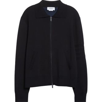Thom Browne Double Face Zip Wool Blend Cardigan in Navy at Nordstrom, Size 3