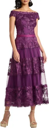 Tadashi Shoji Embroidered Off the Shoulder Midi Dress in Begonia at Nordstrom, Size 18
