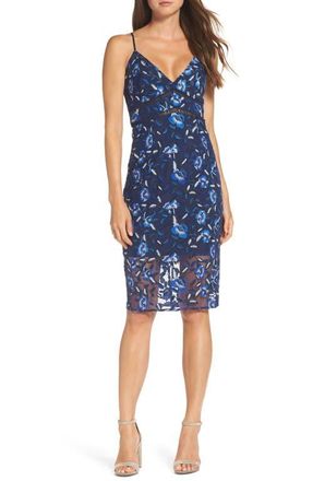 Bardot Sapphire Lace Pencil Dress in Floral at Nordstrom, Size Small
