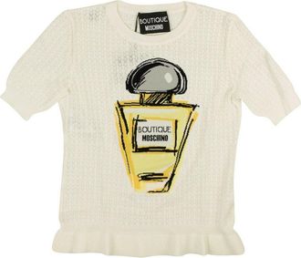 Moschino White Short Sleeve Pointelle Perfume Shirt