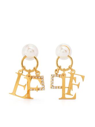 Elisabetta Franchi Orecchini pendenti con placca logo - Oro
