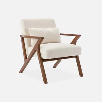 Sweeek Sweeek - Sill&oacute;n Escandinavo De Madera De Hevea Y Borreguito, Antoine Borreguito, Blanco, 70.5x75x81 Cm