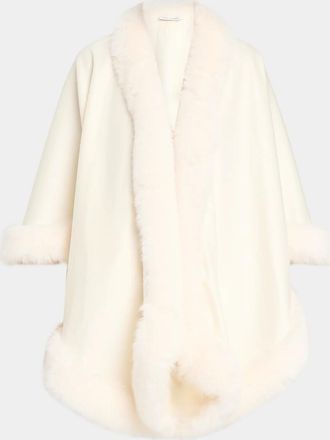 Sofiacashmere Cashmere Cape With Faux Fur Trim