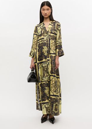Ganni Popcorn Yellow Printed Silk Maxi Dress - Size 34