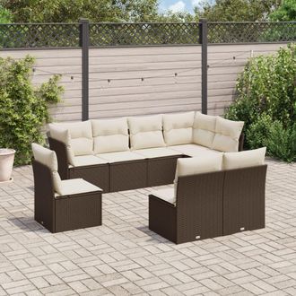 vidaXL Set Sof&aacute;s De Jard&iacute;n 8 Piezas Y Cojines Rat&aacute;n Sint&eacute;tico Marr&oacute;n Vidaxl