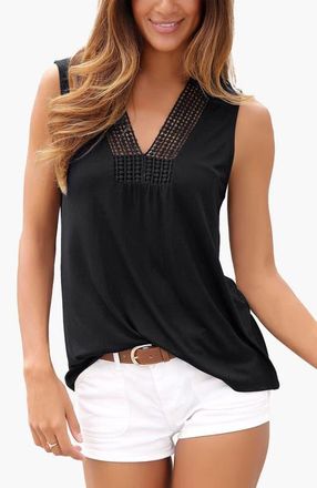 Lascana Womens Crochet Insert Tank Top in Black at Nordstrom, Size 6