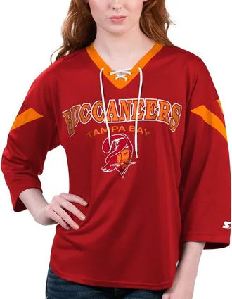 Starter Womens Starter Red Tampa Bay Buccaneers Rally Lace-Up 3/4 Sleeve T-Shirt at Nordstrom, Size Xx-Large