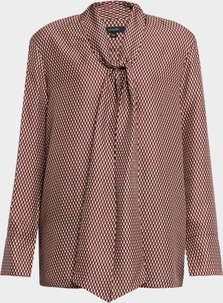 Joseph Adele Geometric-Print Tie-Neck Blouse