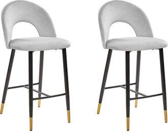 Beliani Beliani - Juego De 2 Sillas De Bar Terciopelo Rojo Coral Acero Gris Dise&ntilde;o Retro Extremos Dorados Comedor Falton