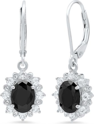 MAX + STONE 925 Sterling Silver Halo Sunburst Oval Gemstone Earrings with White Topaz Accent