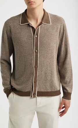 Canali Linen Blend Cardigan in Light Brown at Nordstrom, Size 48
