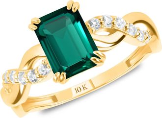 MAX + STONE Solid 10k Yellow or White Gold Emerald Cut Birthstone Rings with Twisted Band