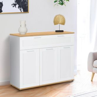 IDMarket Vito Aparador De 3 Puertas Con 1 Caj&oacute;n Blanco Y Encimera De Madera De 100 Cm