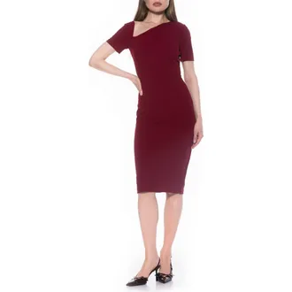 Alexia Admor Skylar Asymmetric Neck Short Sleeve Midi Dress in Burgundy at Nordstrom Rack, Size Large