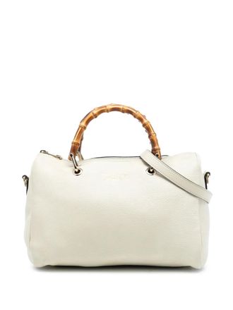 Gucci 2016-2025 Medium Calfskin Bamboo Shopper Boston Bag satchel - Bianco