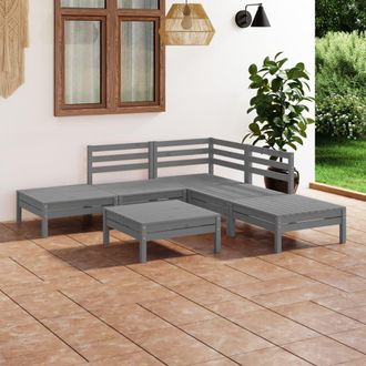 vidaXL Juego De Muebles De Jard&iacute;n 6 Piezas Madera Maciza De Pino Gris Vidaxl