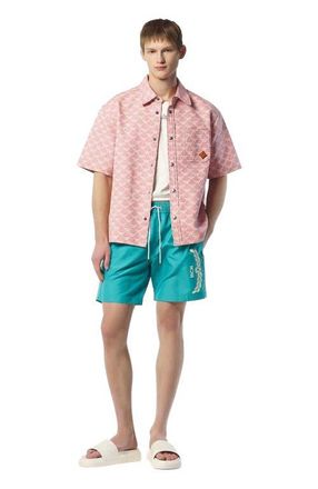 MCM Logo Print Swim Trunks in Ceramic at Nordstrom, Size X-Large It