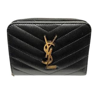 Saint Laurent Pre-owned V Stitch Cassandra Leather Compact Zip Around Wallet - Dames - Pre-owned - Zwart - Maat: ONE Size Leer