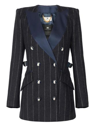Elisabetta Franchi pinstripe satin-lapel blazer - Blue