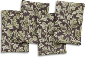 Solino Home Linen Dinner Napkins Set of 4, 20 x 20 Inch for Dining Table, Holiday and Everyday Table Decor - Fallen Leaves in Green And Brown at