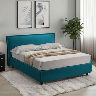 Dmora Cama Francesa Broni, Colch&oacute;n Incluido, Desenfundable Made In Italy, Contenedor, Azul