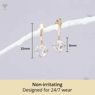 MAX + STONE 14k White or Yellow Gold 8mm Solitaire Cushion Cut Gemstone Drop Dangle Earrings