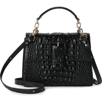 Brahmin Small Hallie Croc Embossed Leather Top Handle Bag in Black at Nordstrom