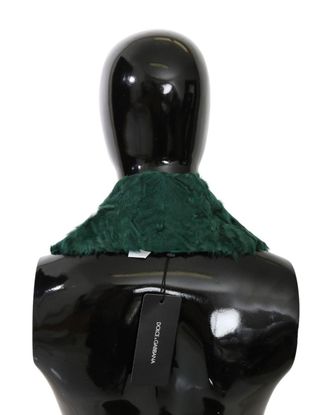 Dolce & Gabbana Womens Green Fur Shoulder Collar Wrap Lambskin Scarf