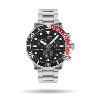 Tissot Seastar 1000 RVS Bracelet Zwarte Wijzerplaat Herenhorloge