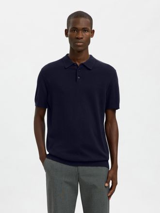 Selected Poloshirt SELECTED SLHBERG SS KNIT POLO NOOS, Herren, Gr. XXL, blau (navy blazer detail:melange), Strick, Obermaterial: 100% Baumwolle, unifarben, reg