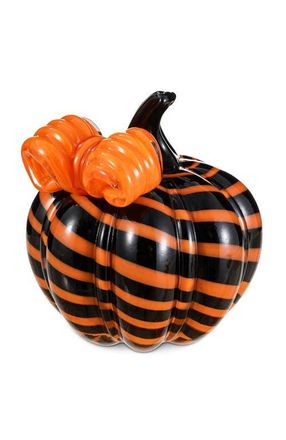 Glitzhome Halloween Striped Glass Pumpkin with Bow in Black at Nordstrom