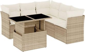 vidaXL Juego De Sof&aacute;s Jard&iacute;n Con Cojines 6 Pzas Rat&aacute;n Sint&eacute;tico Beige Vidaxl