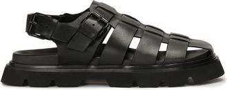 Kazar Zwarte leren sandalen met bedekte tenen - Heren - Sandalen - Zwart - 41 EU - Leer - Schoenen