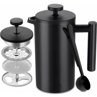 OEM Cafetera De &Eacute;mbolo De Acero Inoxidable, 1 Litro, Doble Pared Aislante, Pared Interior Con Sello De Seguridad, Incluye 5 Filtros De Caf&eacute; Y Cuchara Medi