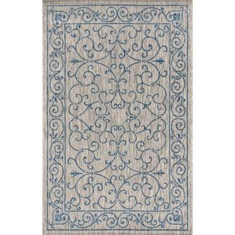 Jonathan Y Designs Charleston Vintage Filigree Textured Weave Indoor/Outdoor Area Rug in Gray/navy at Nordstrom, Size 5Ft 0In X 8Ft 0In