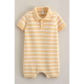 Nordstrom Cotton Polo Sweater Romper in Yellow Summer Gill Stripe at Nordstrom, Size 18M