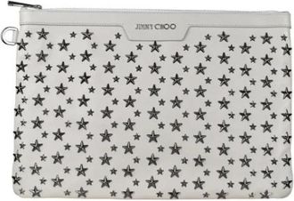 Jimmy Choo London Glad Leren Clutch - Dames - Clutches - Wit - ONE Size - Leer - Tassen
