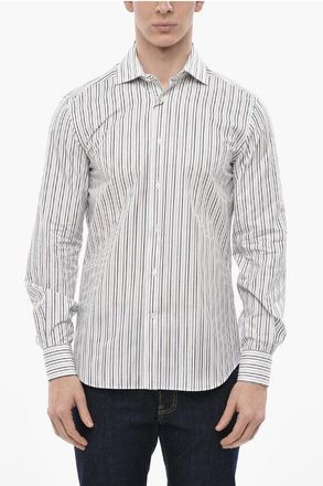 Corneliani Striped Cotton Poplin Shirt with French Collar size 38
