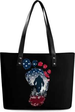 Generic USA Flags Bigfoot Sasquatch Footprint Tote Bags for Women Cute Shoulder Purses Handbags