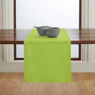Solino Home Linen Table Runner for Dining Table, Holiday and Everyday Table Decor - Linen Double Hemstitch in Lime Green at Nordstrom, Size X-Large