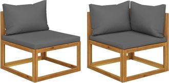 vidaXL Juego De Sof&aacute; 2 Pzas Con Cojines Gris Oscuro Madera De Acacia Vidaxl